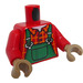 LEGO Red Minifig Torso with Green Overalls, Red Shirt with Bright Light Orange Check (973)