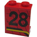 LEGO rot Panel 1 x 2 x 2 mit &quot;28&quot; Recht Aufkleber ohne seitliche Stützen, solide Bolzen (4864)