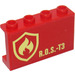 LEGO червен Панел 1 x 4 x 2 с &quot;R.O.S.-T3&quot; и огън Emblem Стикер (14718)