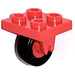 LEGO rouge assiette 2 x 2 avec Roue Titulaire et rouge Roue avec Noir Smooth Pneu