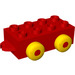LEGO Red Quatro 2 x 4 Vehicle Base with Hitches and 4 Yellow Wheels (54106)