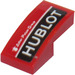 LEGO Red Slope 1 x 2 Curved with &#039;HUBLOT&#039; (Model Left) Sticker (11477)