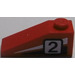LEGO Red Slope 1 x 3 (25°) with &quot;2&quot; and Black/White Stripes (Left) Sticker (4286)