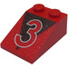 LEGO Red Slope 2 x 3 (25°) with &quot;3&quot; and Black Triangle with Rough Surface (3298)