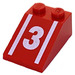 LEGO Red Slope 2 x 3 (25°) with White &quot;3&quot; and Stripes with Rough Surface (3298)