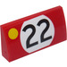 LEGO Rood Helling 2 x 4 Gebogen met &#039;22&#039; en Geel Dot (Links) Sticker met buizen aan de onderzijde (88930)