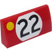 LEGO Red Slope 2 x 4 Curved with &#039;22&#039; and Yellow Dot (Left) Sticker with Bottom Tubes (88930)