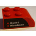 LEGO Red Slope Brick 2 x 3 with Curved Top with &#039;Guest Woodman&#039; Left Sticker (6215)