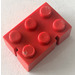 LEGO Rood Slotted Steen 2 x 3 zonder buizen aan de onderzijde, 2 sleuven, linkerhoek