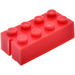LEGO rouge Slotted Brique 2 x 4 sans tubes internes, 1 encoche