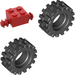 LEGO Red Small Tire with Offset Tread (without Band Around Center of Tread) with Brick 2 x 2 with Red Single Wheels