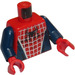 LEGO Rød Spider-Mand Torso med Sølv Web og Sort Spider på Foran og Rød Spider på bagsiden med Dark Blå Arme og Rød Hænder (973 / 73403)