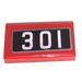 LEGO Red Tile 1 x 2 with &#039;301&#039; Sticker with Groove (3069)