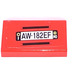 LEGO Red Tile 1 x 2 with AW-182EF License Plate  Sticker with Groove (3069)
