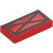 LEGO Red Tile 1 x 2 with Black Cross X with Groove (3069 / 104280)