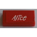 LEGO Red Tile 1 x 2 with White &#039;Alice&#039; Sticker with Groove (3069)
