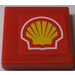 LEGO Red Tile 2 x 2 with Shell Logo Sticker with Groove (3068)