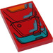 LEGO Red Tile 2 x 3 with Orange and Dark Turquoise Armor Plates Sticker (26603)