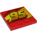 LEGO Red Tile 4 x 4 with Studs on Edge with Yellow &#039;95&#039; (Left) Sticker (6179)