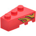 LEGO Rood Wig Steen 3 x 2 Links met Dubbele Oranje Vlam Sticker (6565)