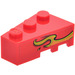 LEGO rouge Coin Brique 3 x 2 La gauche avec Orange Flamme Autocollant (6565)