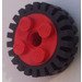 LEGO Red Wheel Rim 10 x 17.4 with 4 Studs and Technic Peghole with Narrow Tire 24 x 7 with Ridges Inside