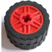 LEGO Rød Wheel Rim Ø18 x 14 with Axle Hole with Tire 24 x 14 Shallow Tread (Tread Small Hub) without Band around Center of Tread