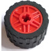 LEGO Red Wheel Rim Ø18 x 14 with Axle Hole with Tire 24 x 14 Shallow Tread (Tread Small Hub) without Band around Center of Tread