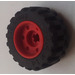 LEGO rot Rad Felge Ø18 x 14 mit Achse Loch mit Reifen 30.4 x 14 mit Offset Treten Muster und No band