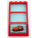 LEGO Red Window 1 x 4 x 6 with 3 Panes and Transparent Light Blue Fixed Glass with Hamburger and Fries Sticker (6160)