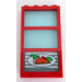 LEGO Red Window 1 x 4 x 6 with 3 Panes and Transparent Light Blue Fixed Glass with Pizza Pointing Right Sticker (6160)