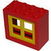 LEGO Rød Window 2 x 4 x 3 with Yellow Panes