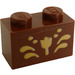 LEGO Reddish Brown Brick 1 x 2 with Gold Flower Sticker with Bottom Tube (3004)