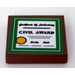 LEGO Reddish Brown Tile 2 x 2 with &#039;Certificate of Authenticity&#039; and &#039;CIVIL AWARD&#039; Sticker with Groove (3068)