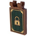 LEGO Reddish Brown Tile 2 x 3 with Horizontal Clips with gold lock on dark green wood pattern Sticker (Thick Open &#039;O&#039; Clips) (30350)