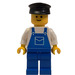 LEGO Refuse Collector with Blue Overalls, White Shirt, Blue Legs, Basic Smile Pattern and Black Hat Minifigure