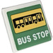 LEGO Roadsign Clip-aan 2 x 2 Vierkant met Bus en &#039;BUS STOP&#039; aan Groen Background Sticker met open &#039;O&#039;-clip (15210)