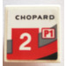 LEGO Roadsign Clip-på 2 x 2 Fyrkant med CHOPARD P1 2 Höger Klistermärke med Öppnet &#039;O&#039; fäste (15210)