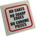 LEGO Roadsign Clip-aan 2 x 2 Vierkant met &#039;No Cakes&#039;, &#039;No Sharp Edges&#039;,&#039;No Chrome Pieces&#039; Sticker met open &#039;O&#039;-clip (15210)