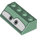 LEGO Sand Green Slope 2 x 4 (45°) with Gray Eyes on White with Rough Surface (3037)