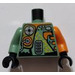 LEGO Sand Green Torso Sand Green, Orange and Silver Mechanical Pack and Body Armor Pattern / Sand Green Arm Right / Orange Arm Left / Black Hands (973)