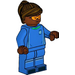 LEGO Soccer Player, Female, Blue Uniform, Dark Brown Hair, Orange Goggles Minifigure