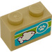 LEGO Tan Brick 1 x 2 with Fish and Paw Print Emblem Sticker with Bottom Tube (3004)