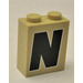 LEGO Tan Brick 1 x 2 x 2 with &quot;N&quot; Sticker with Inside Stud Holder (3245)