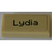 LEGO Tan Tile 1 x 2 with &quot;Lydia&quot; Sticker with Groove (3069)