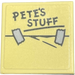 LEGO Tan Tile 2 x 2 with &#039;PETE&#039;S STUFF&#039; and Tape Sticker with Groove (3068)