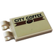 LEGO Tan Tile 2 x 3 with Horizontal Clips with CITY COFFEE (Left) Sticker (Thick Open &#039;O&#039; Clips) (30350)