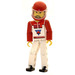 LEGO Technic Figure Weiß Beine, Weiß oben mit rot Vest, rot Arme, Schwarz Haar, rot Helm Technische Abbildung