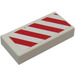 LEGO Tile 1 x 2 with Red and White Danger Stripes Left Sticker with Groove (3069)