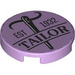 LEGO Tile 2 x 2 Round with &quot;EST 1932 tailor&quot; with Bottom Stud Holder (14769 / 102493)